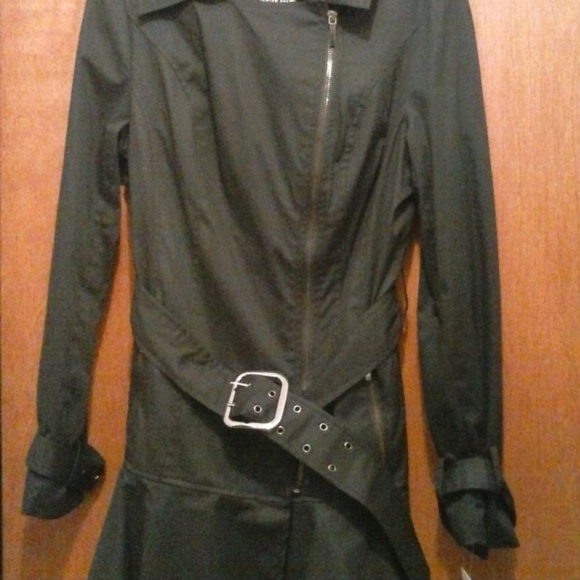 blanc noir Jackets & Blazers - NWT Coat Black Belted Gunmetal Front-Zip Trench '
